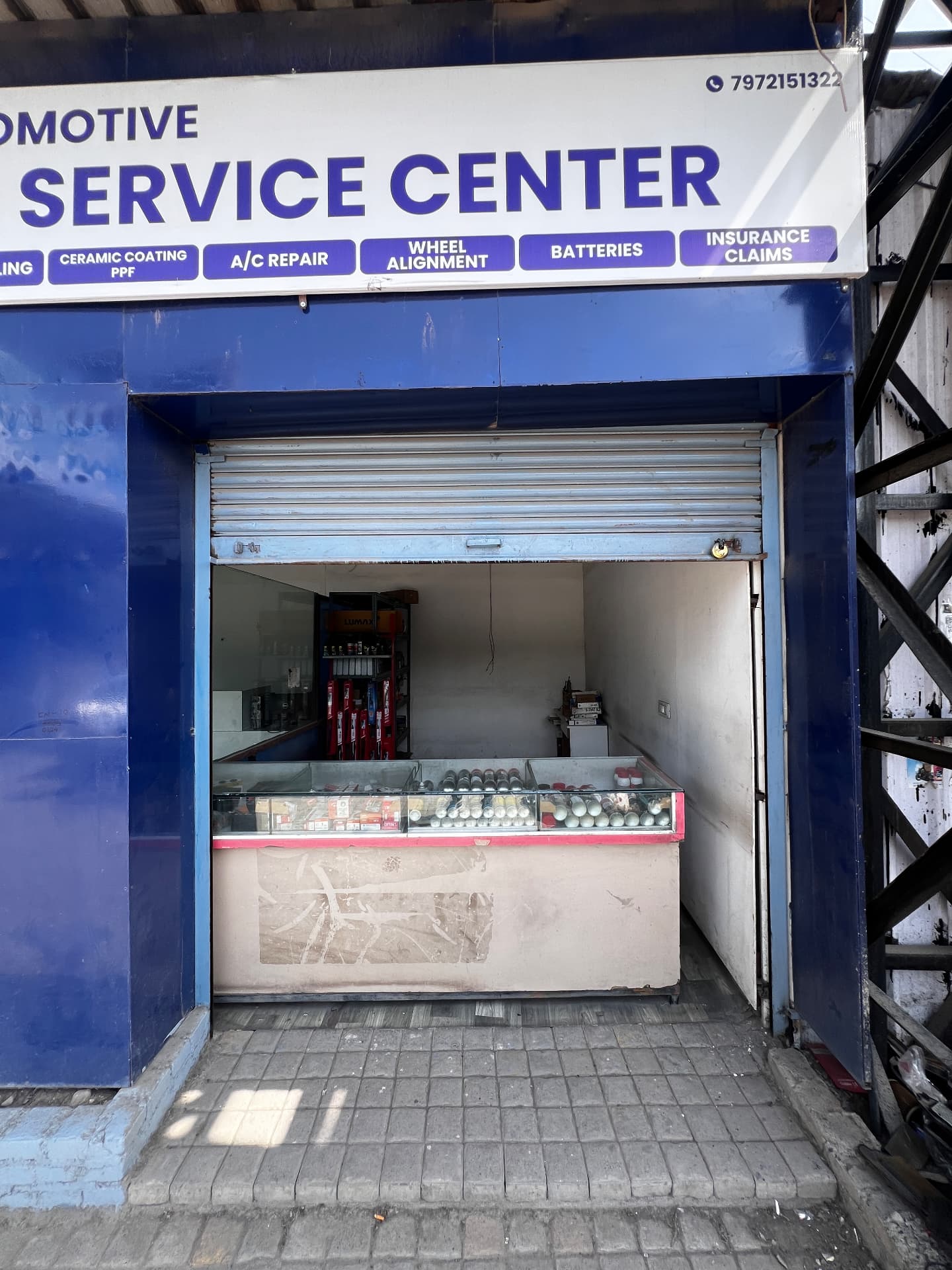 Accessories and spare parts counter at the Pune Automotive service centre in Hadapsar